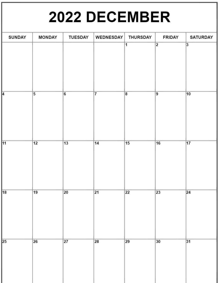 Free Blank December 2022 Calendar Template Printable