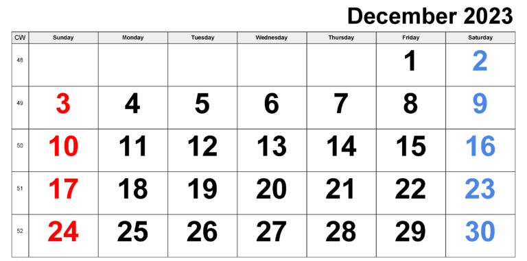 FREE Blank December 2023 Calendar Template Printable