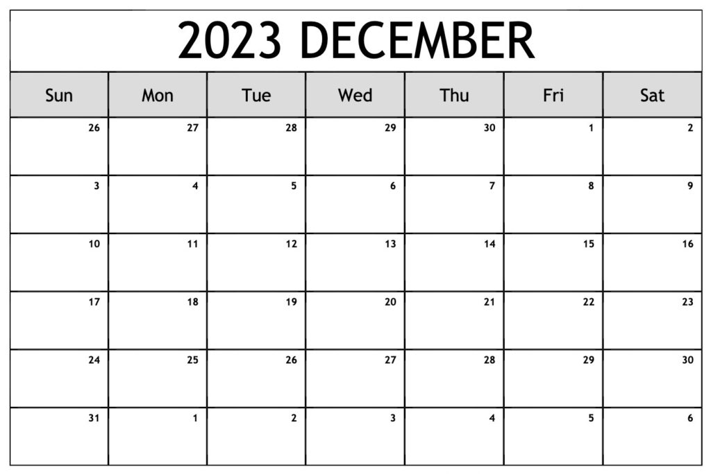 FREE Blank December 2023 Calendar Template Printable