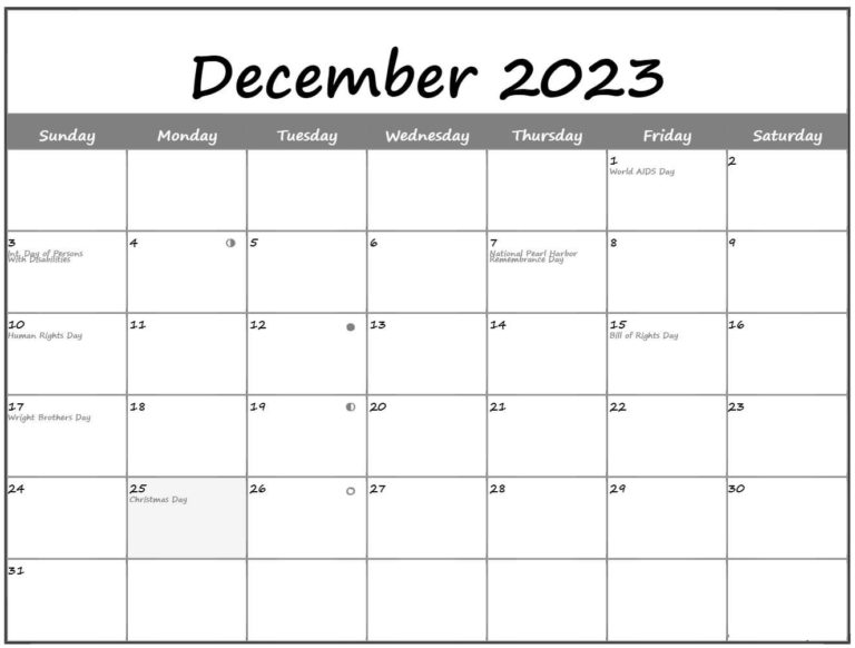 December 2023 Calendar Moon Phases: Lunar Phases and Dates for Easy ...