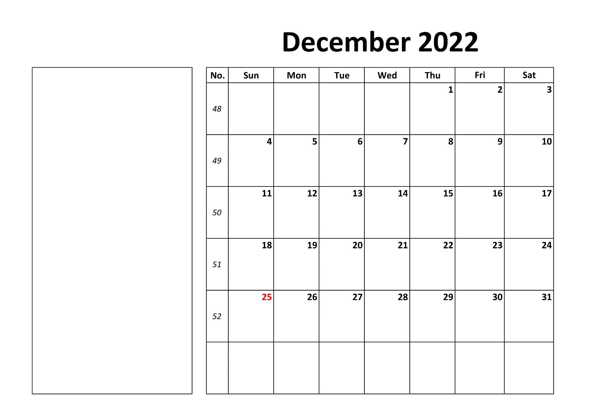 Free Printable December 2022 Calendar Template PDF, Word, Excel Formats