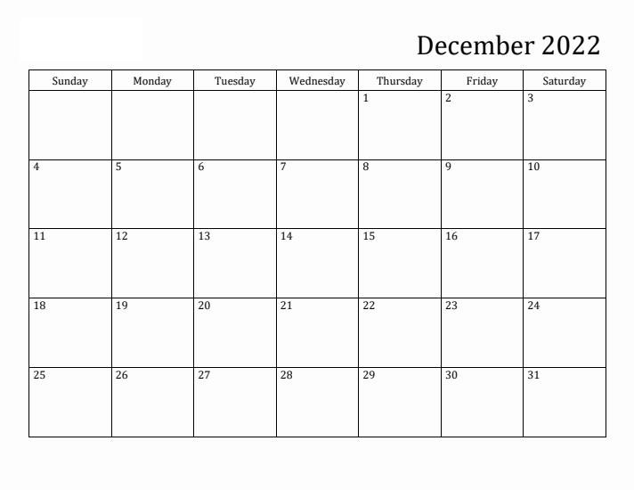 Free Printable December 2022 Calendar Template PDF, Word, Excel Formats