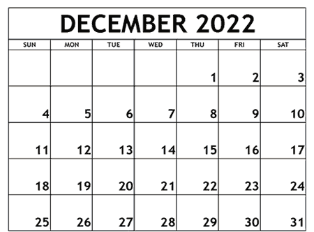 Free Printable December 2022 Calendar Template PDF, Word, Excel Formats