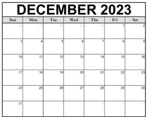 FREE Blank December 2023 Calendar Template Printable