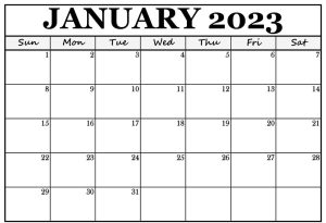 Blank January 2023 Calendar Template