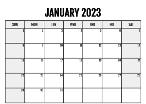 Blank January 2023 Calendar Template