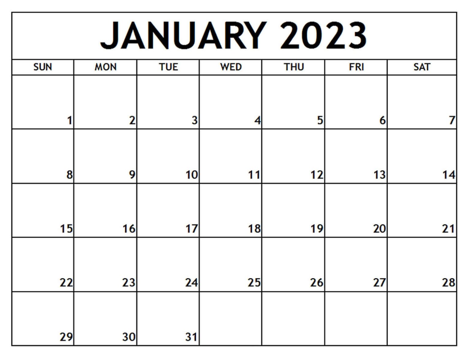 Blank January 2023 Calendar Template