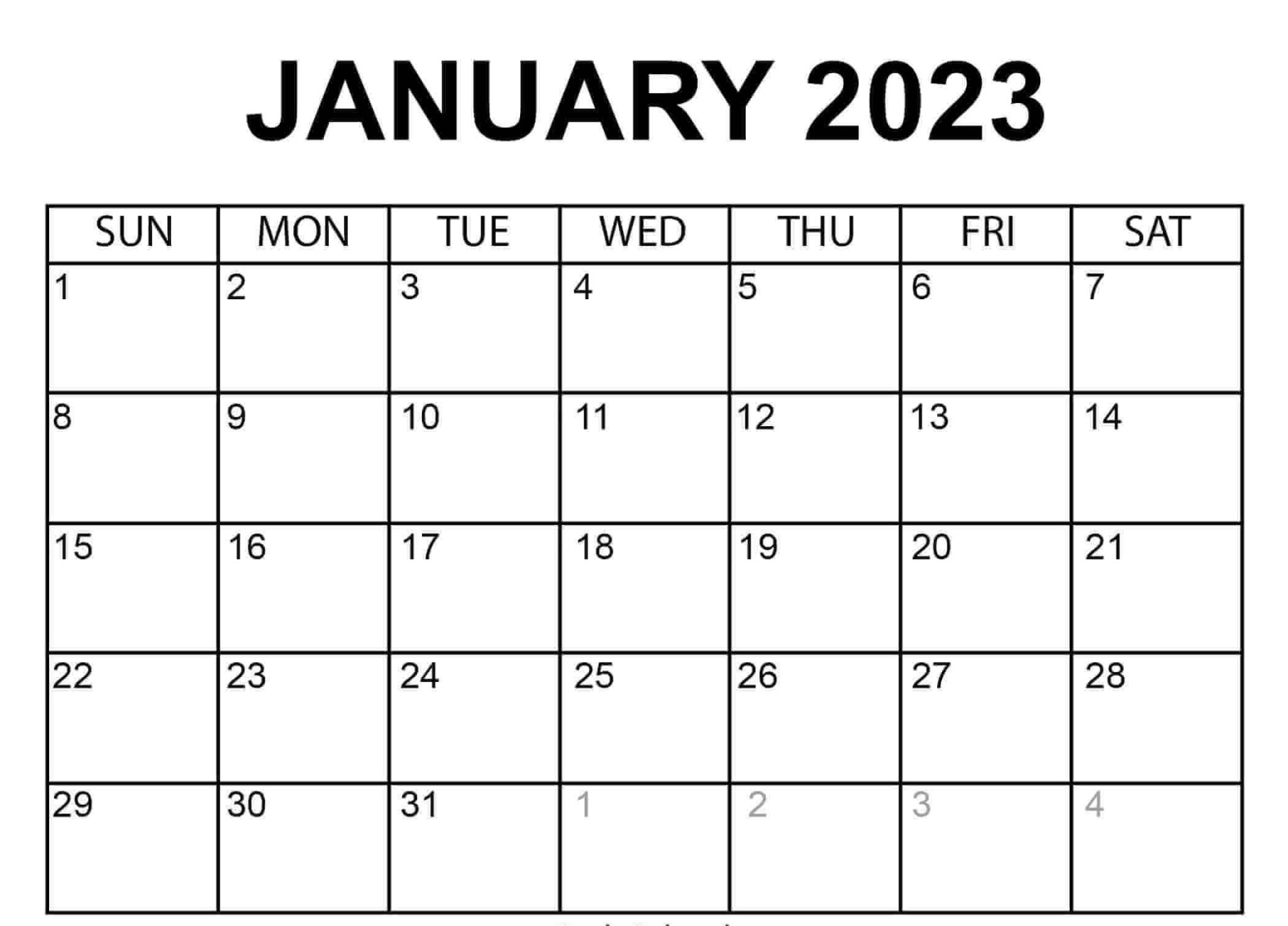 Blank January 2023 Calendar Template