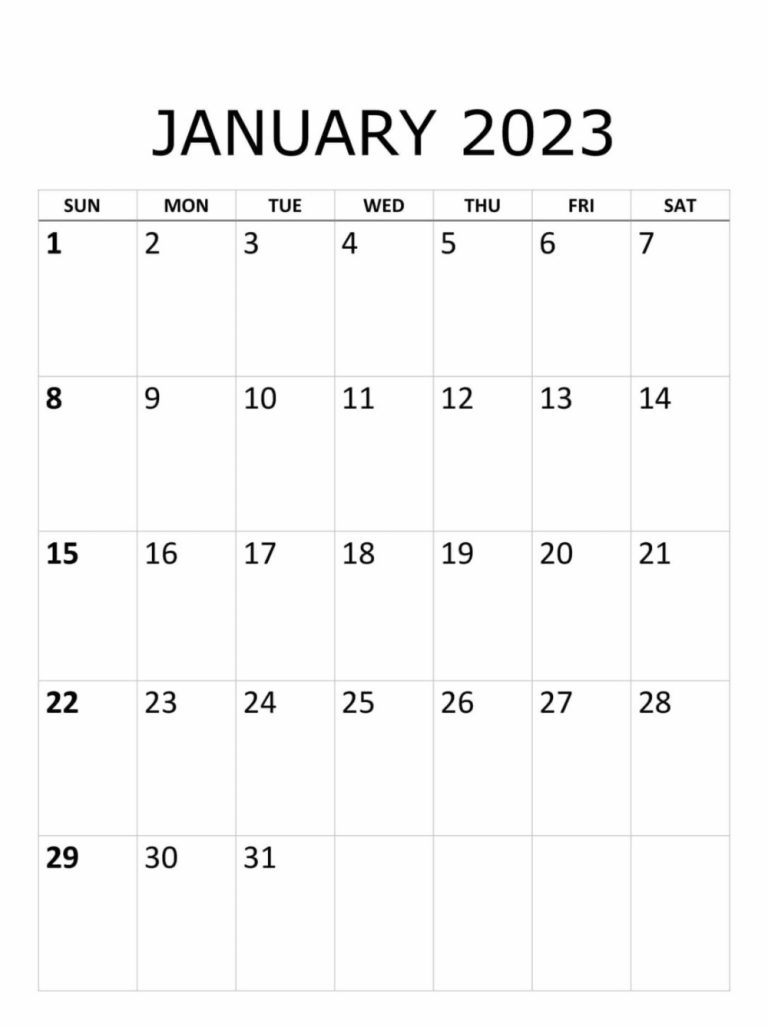 Blank January 2023 Calendar Template