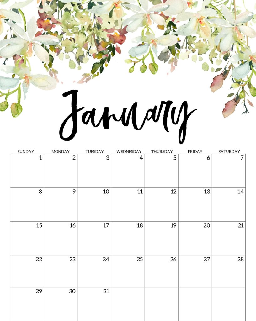 Cute January 2023 Calendar Floral Editable Template Designs