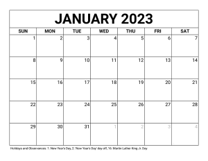 Free January 2023 Calendar Printable Templates