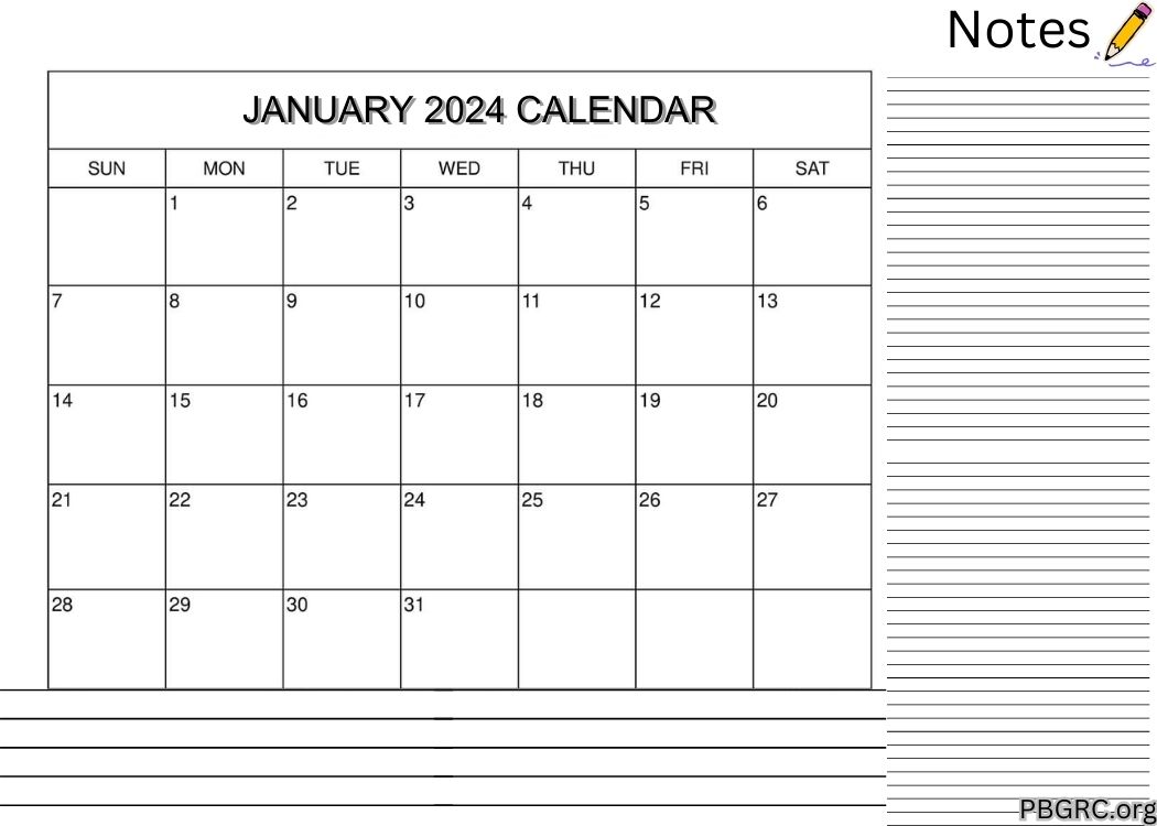 Blank January 2024 Calendar Template