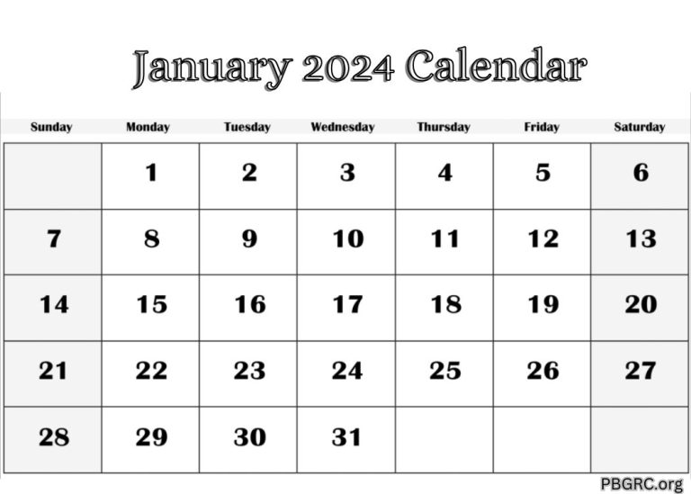 Blank January 2024 Calendar Template