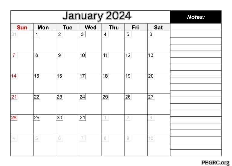 Blank January 2024 Calendar Template