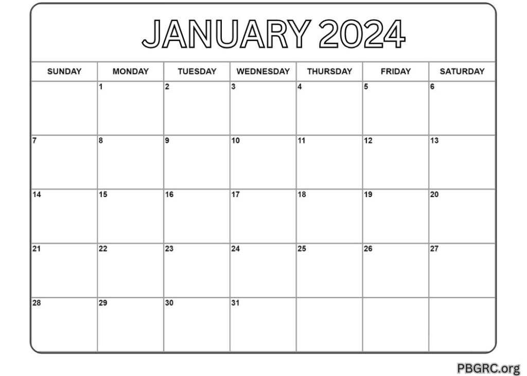 Blank January 2024 Calendar Template