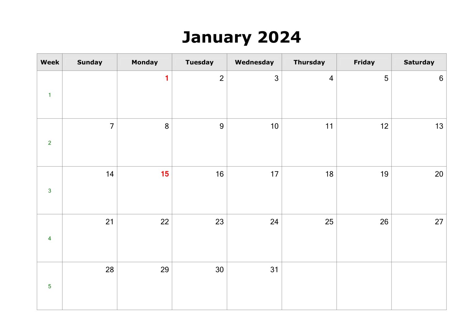 Free January 2024 Calendar Printable Templates