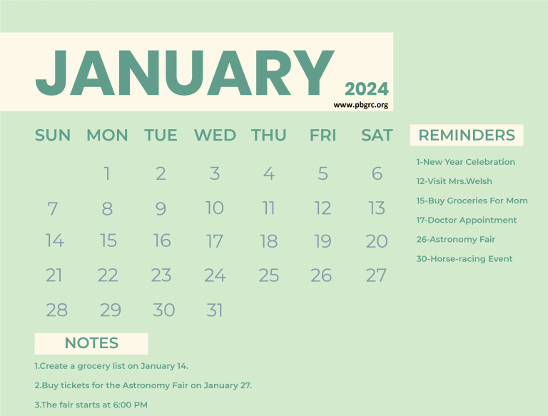 Cute January 2024 Calendar Floral Editable Template Designs