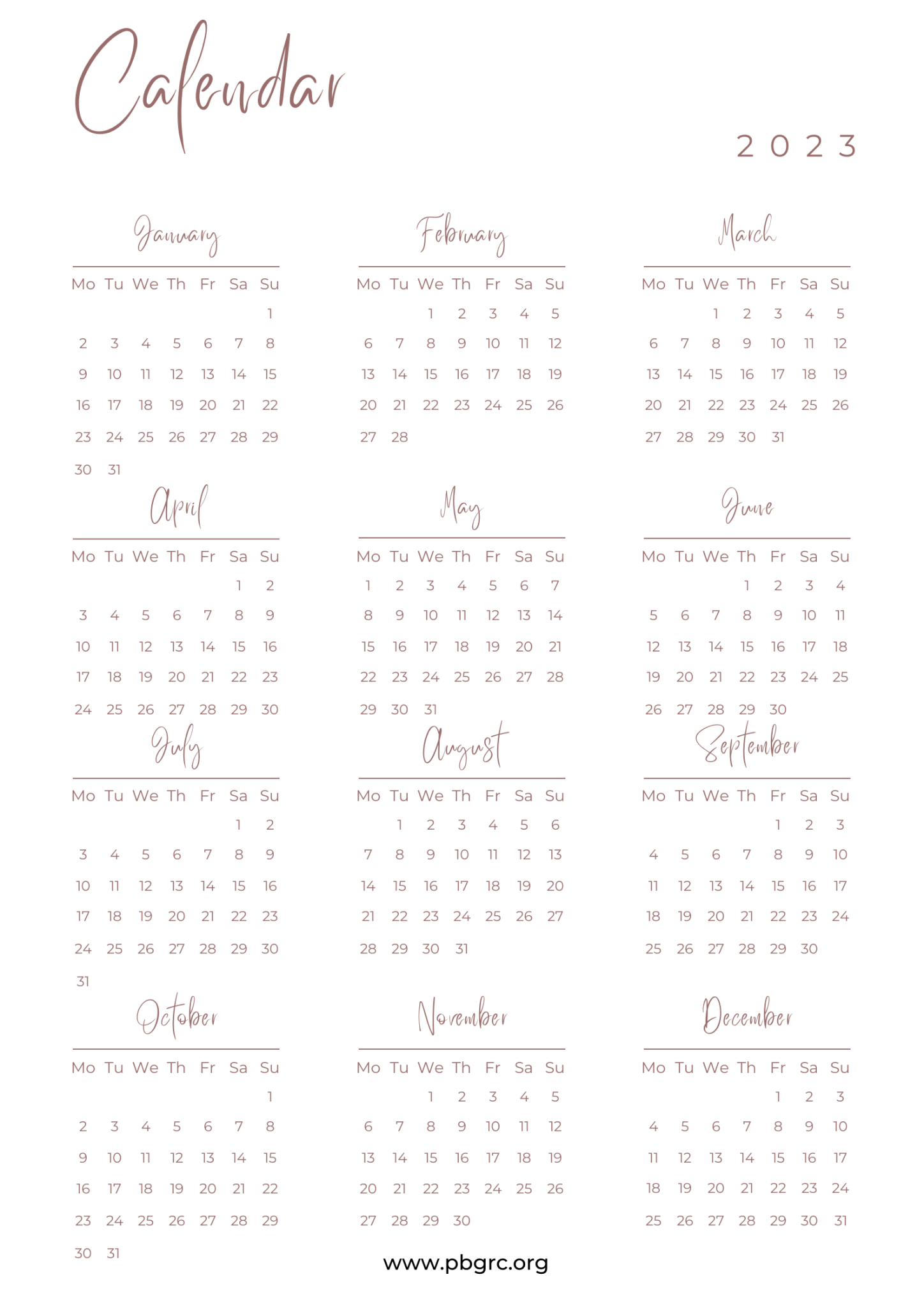 Free Printable 12 Month Calendar On One Page 2023