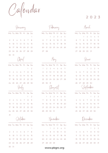 Free Printable 12 Month Calendar on one page 2023