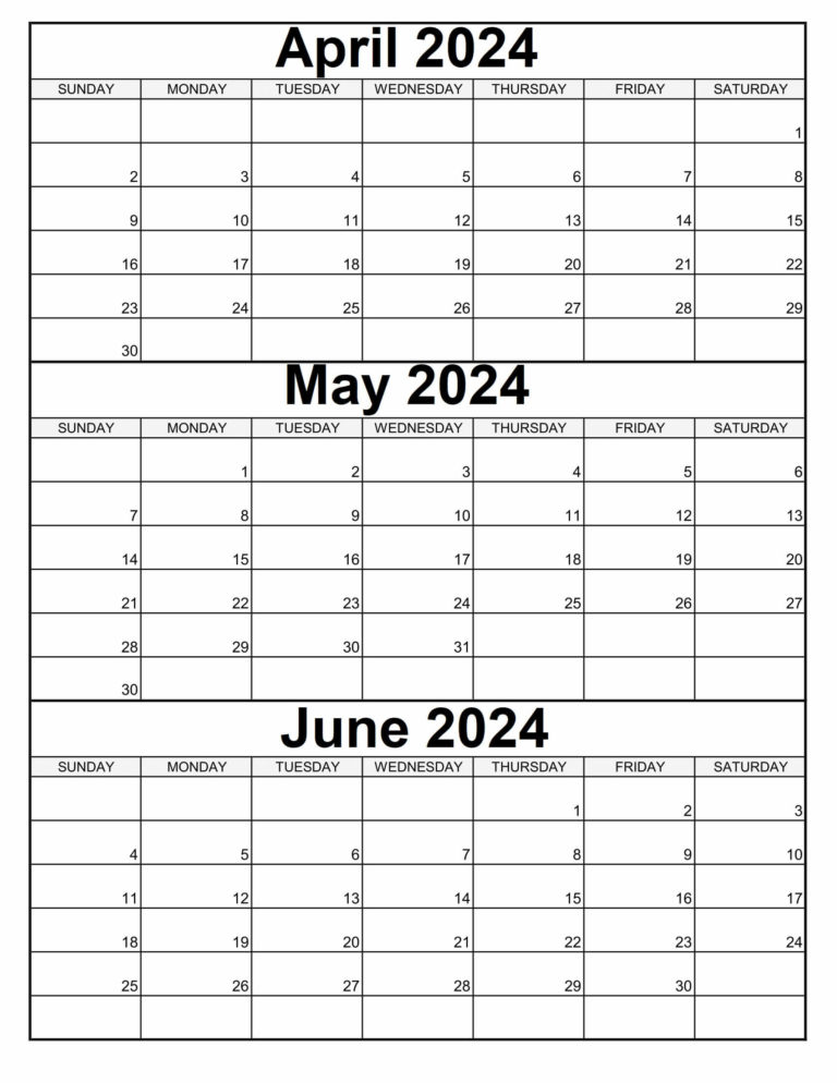 April May June 2024 Calendar Printable Templates