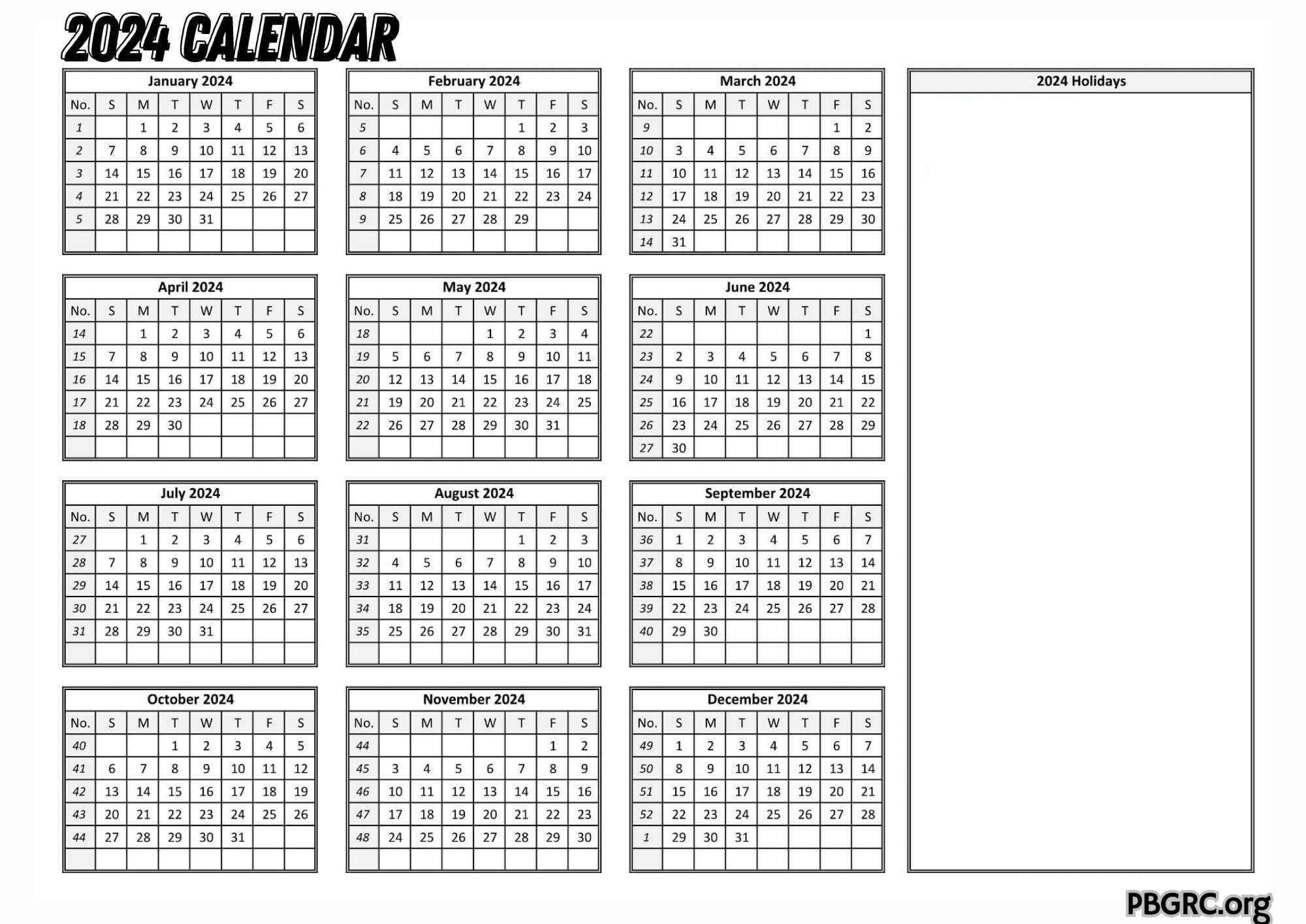 Free Printable 2024 Blank Calendar Template with Notes