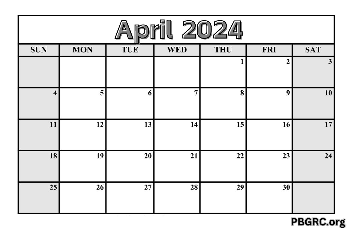 Printable April 2024 Calendar PDF, Word, Excel Formats