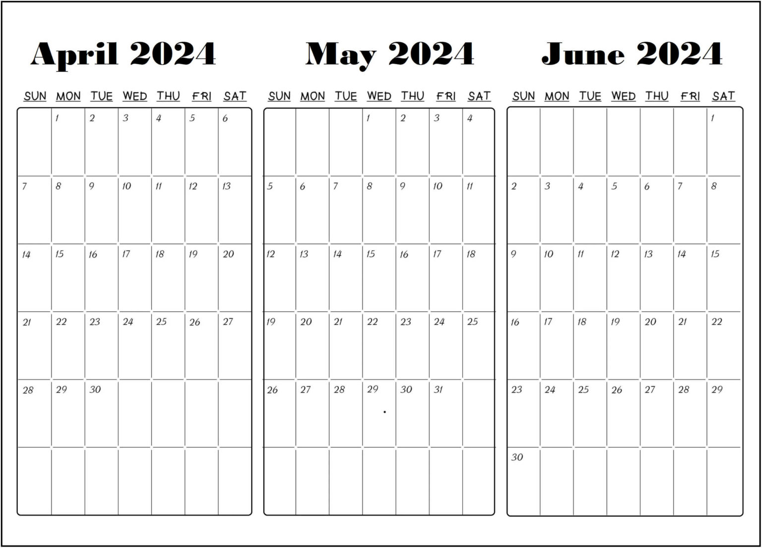 April May June 2024 Calendar Printable Templates