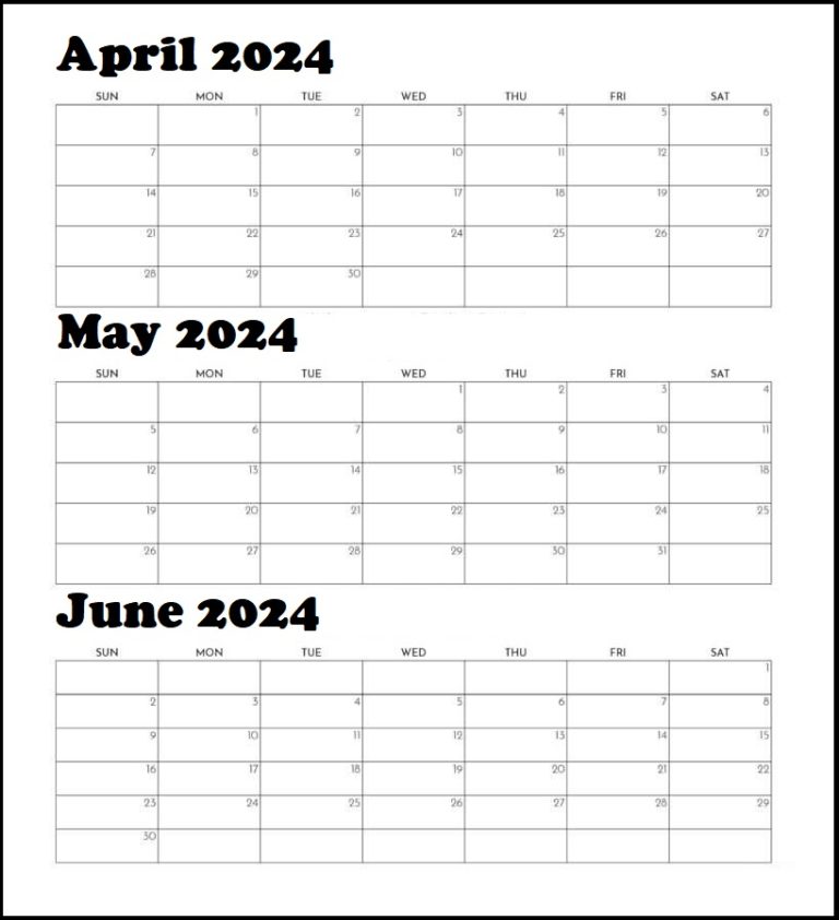 April May June 2024 Calendar Printable Templates