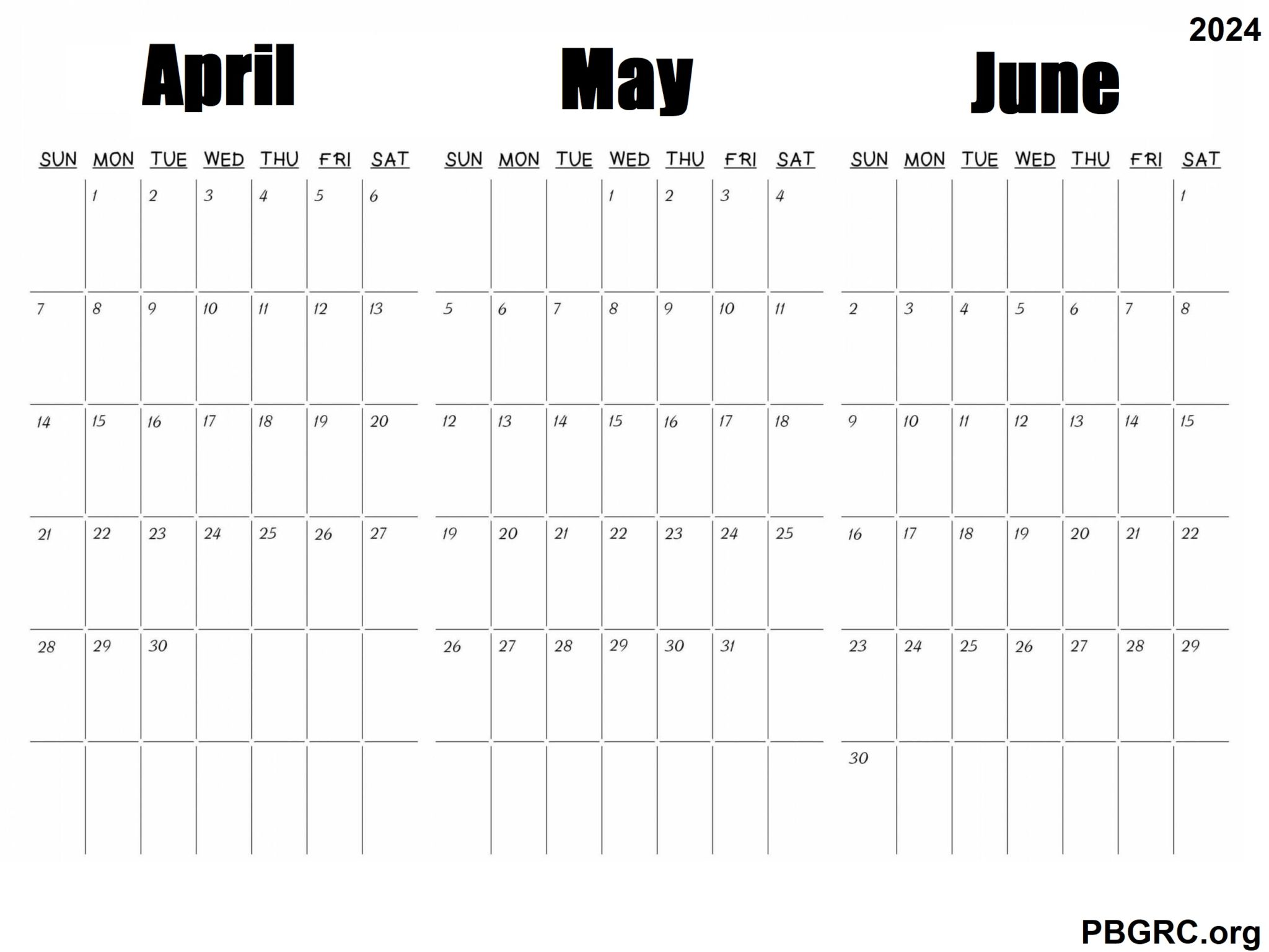 April May June 2024 Calendar Printable Templates