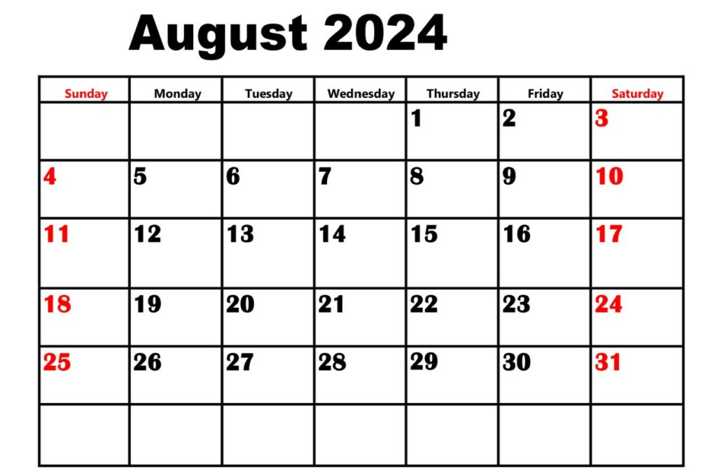 Printable August 2024 Calendar Templates For Free Download - PDF, Word ...