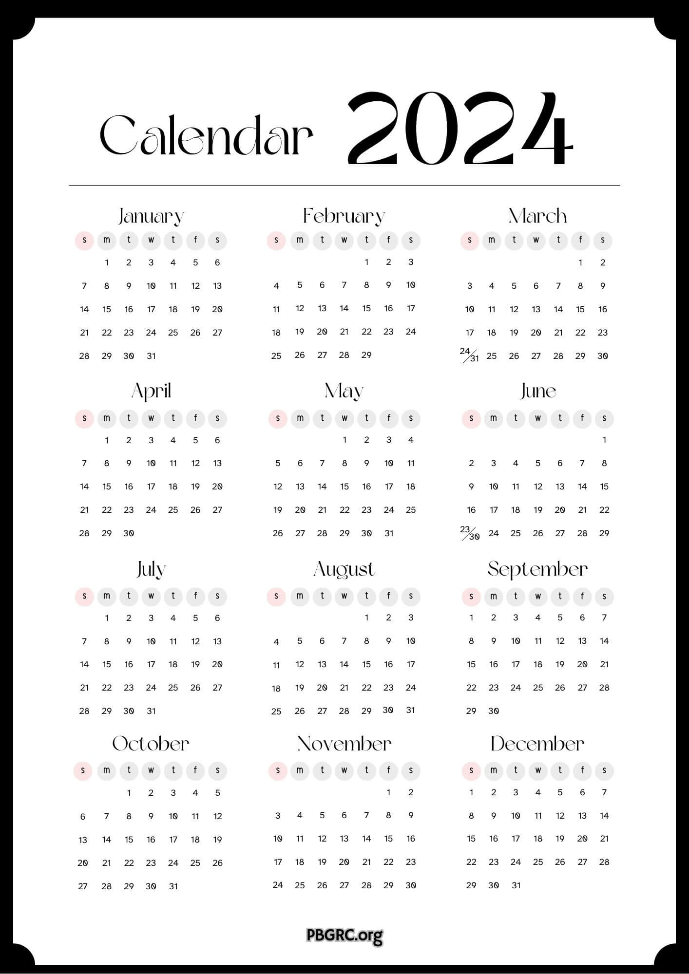 Free Printable 2024 Blank Calendar Template with Notes