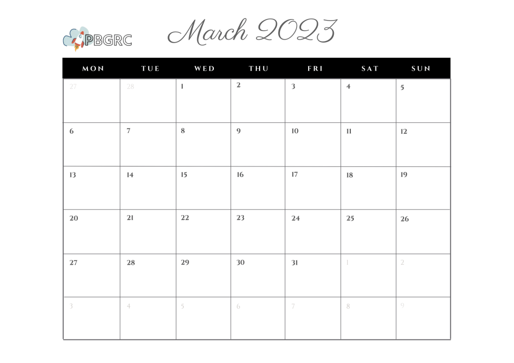 Blank March Calendar 2023 Templates