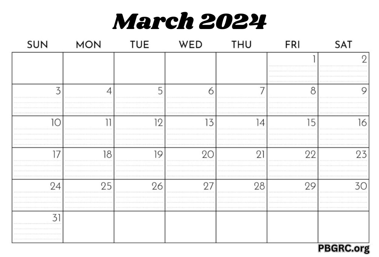 Blank March Calendar 2024 Templates
