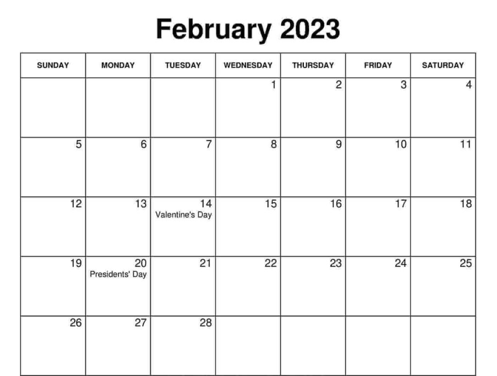 Free February 2023 Calendar Printable Template PDF, Word, Excel Formats