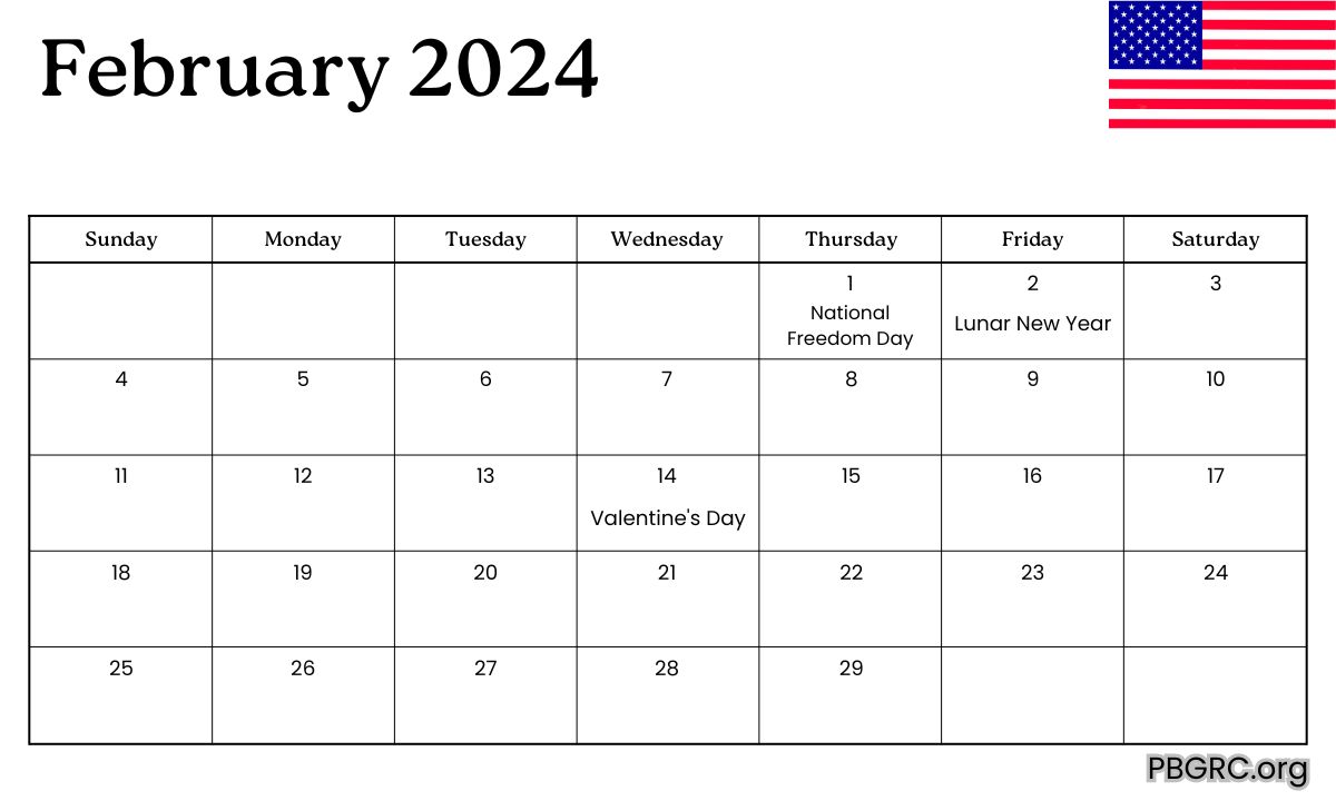 February 2024 Calendar With Holidays