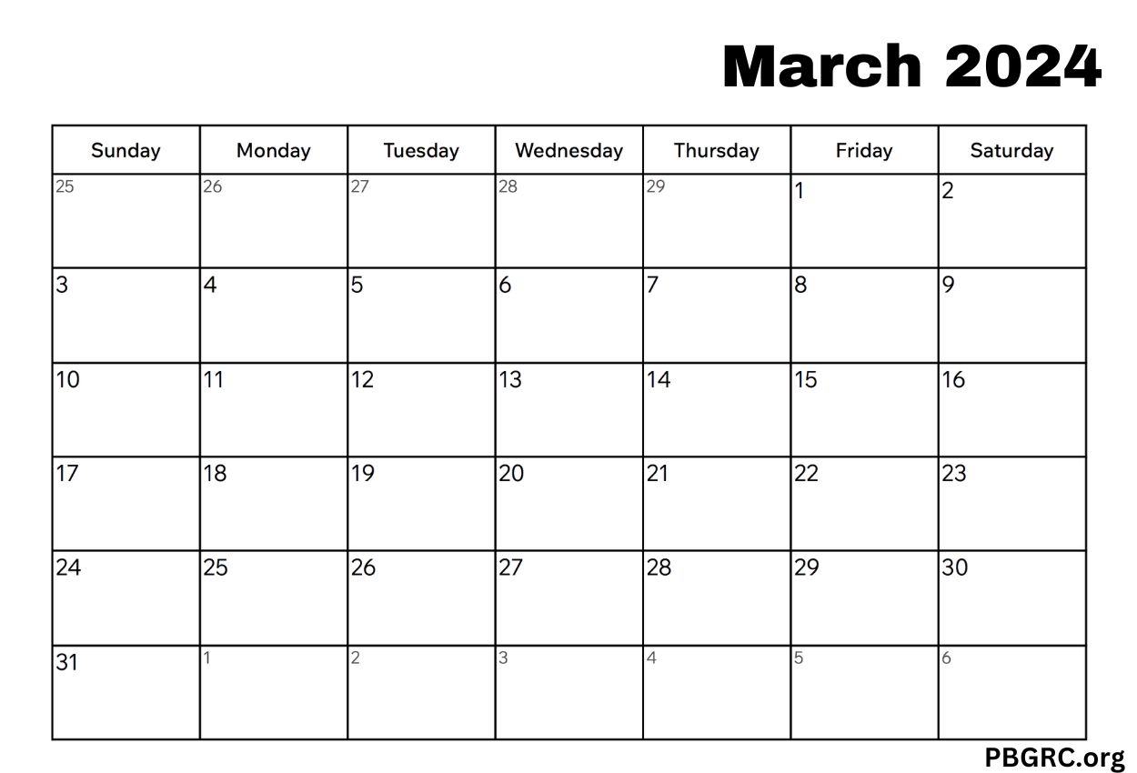 Fillable March 2024 Calendar Free Download