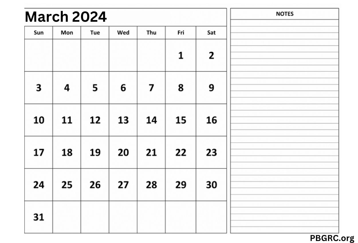 Fillable March 2024 Calendar Free Download