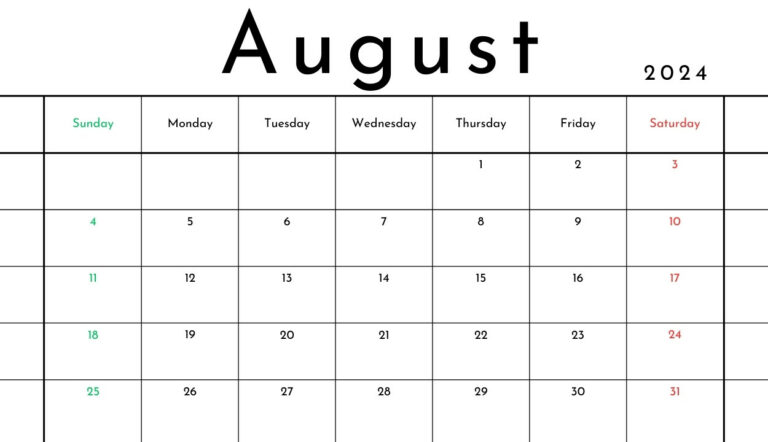 Printable August 2024 Calendar Templates For Free Download - PDF, Word ...