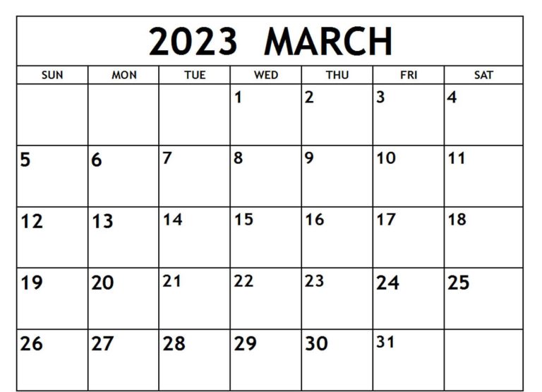 March 2023 Calendar Printable Template for Word, Excel and PDF