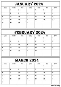 January February March Calendar 2024 Printable Template