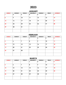 January February March Calendar 2023 Printable Template