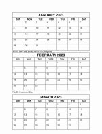 January February March Calendar 2023 Printable Template