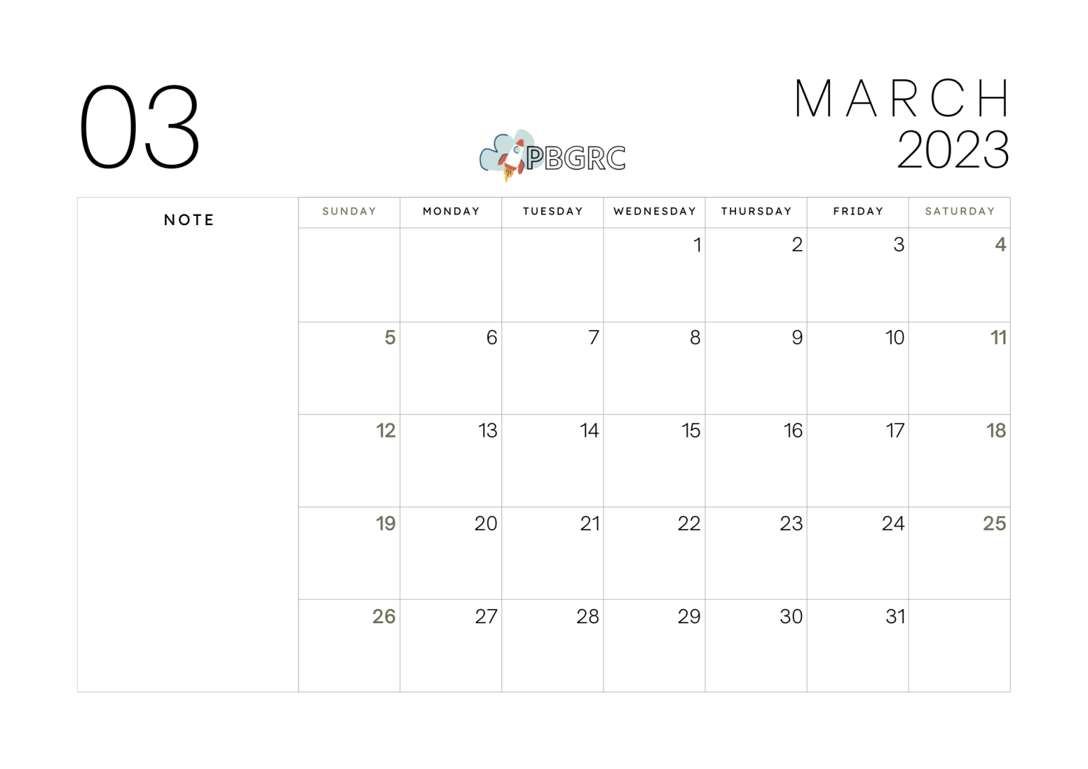 Blank March Calendar 2023 Templates