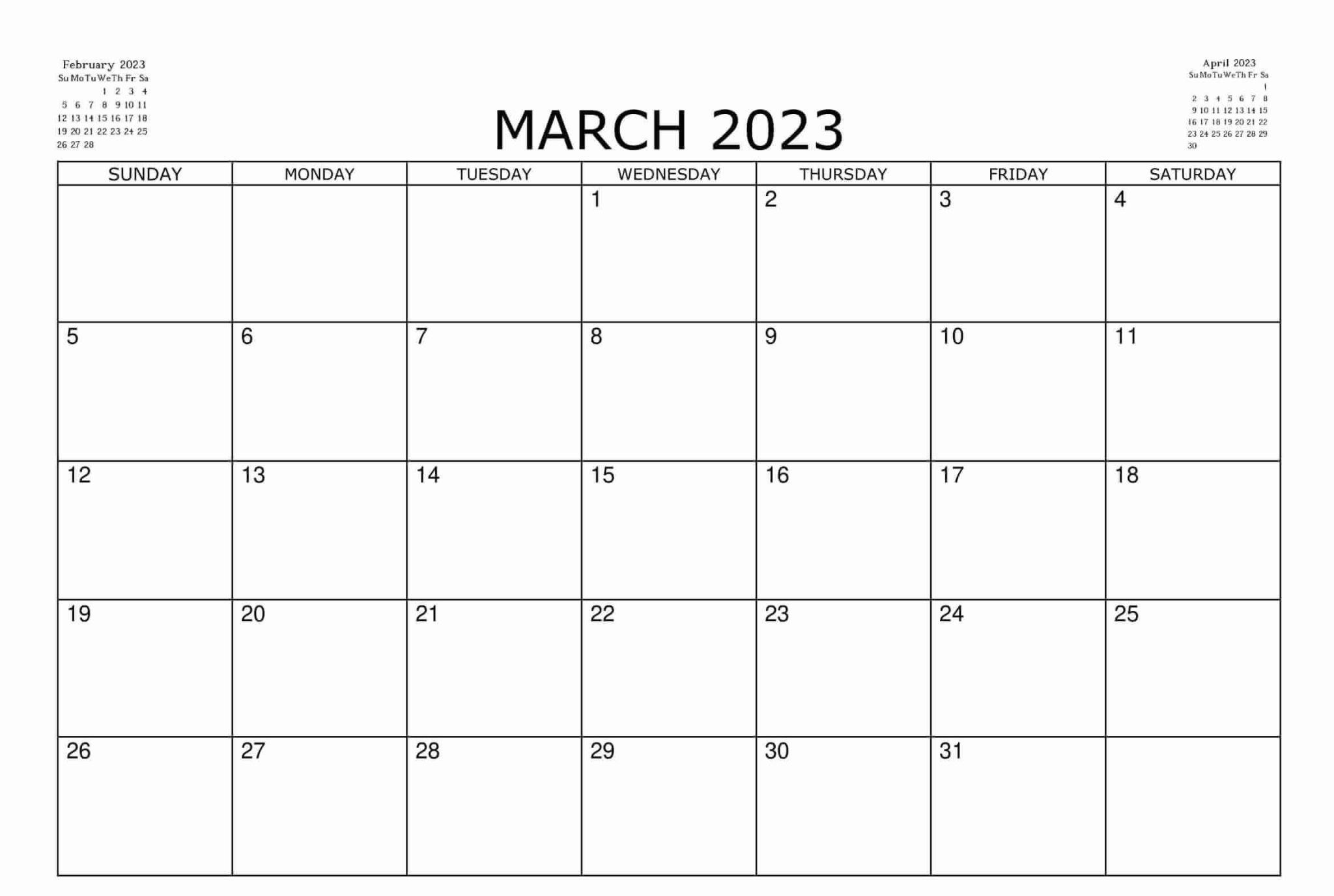 March 2023 Calendar Printable Template For Word, Excel And Pdf