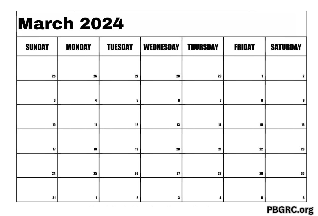 Blank March Calendar 2024 Templates