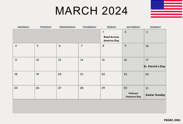 March 2024 Calendar with Holidays Templates