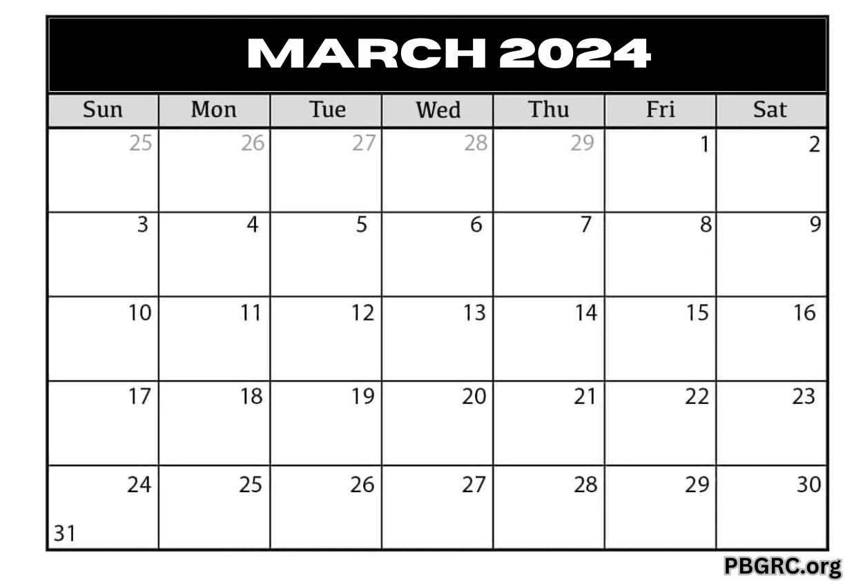 Blank March Calendar 2024 Templates