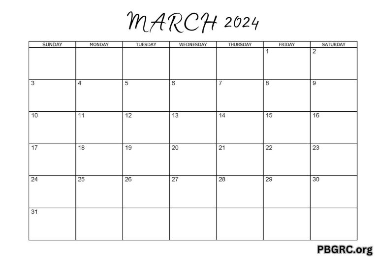 Blank March Calendar 2024 Templates