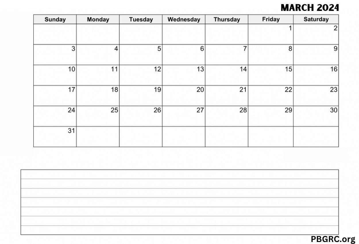 Fillable March 2024 Calendar Free Download