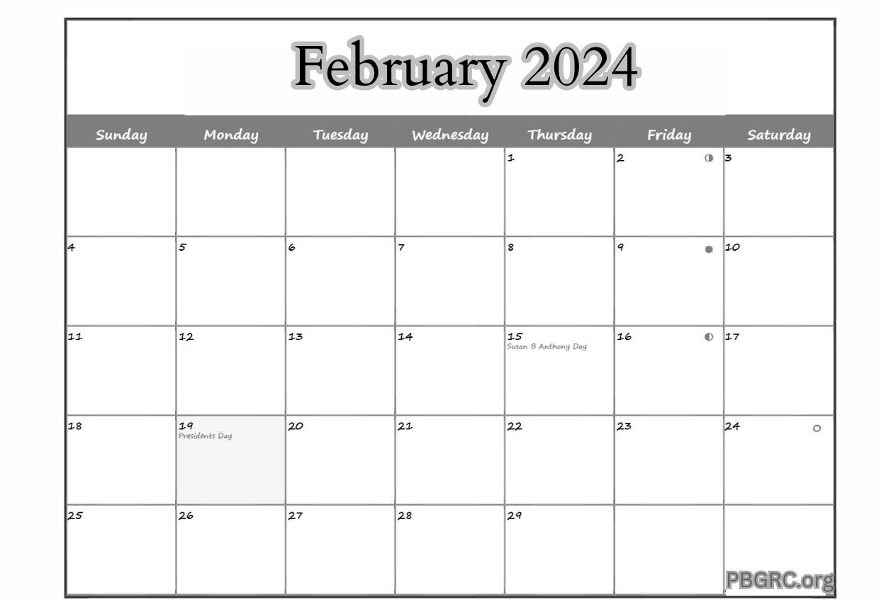 Lunar February 2024 Calendar Moon Phases with Dates